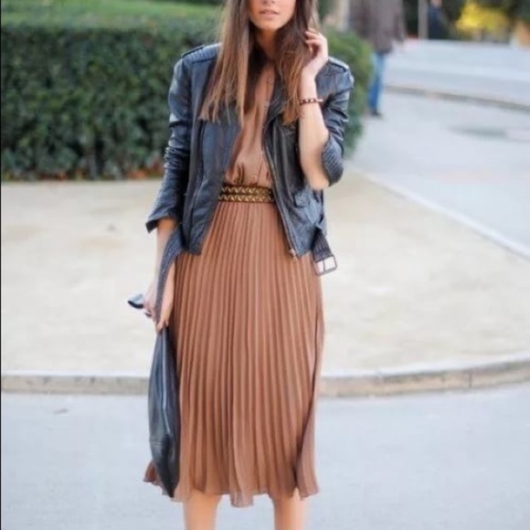 BellanBlue Dresses & Skirts - Camel pleated accordion vegan leather midi skirt